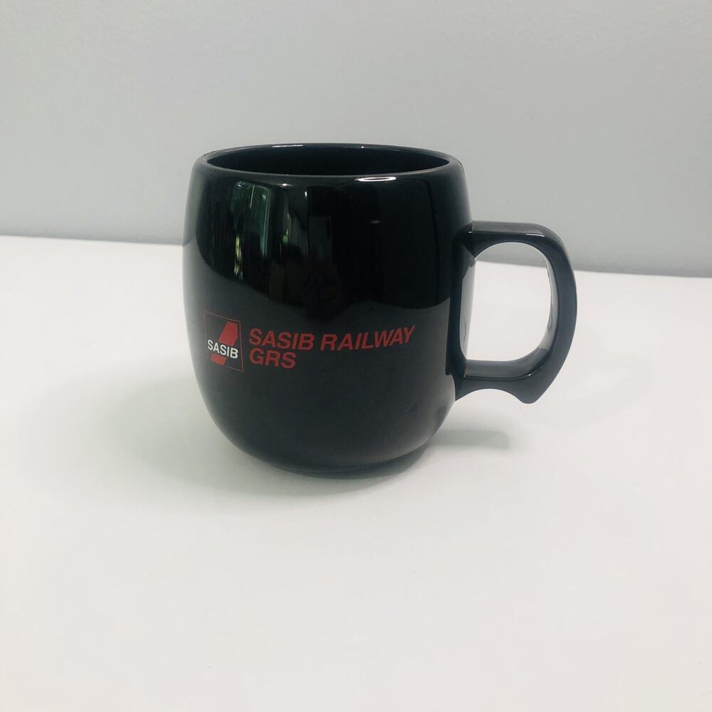 SASIB Railway GRS Coffee Mug Black Plastic‎ Barrel Cup Vintage Made in USA